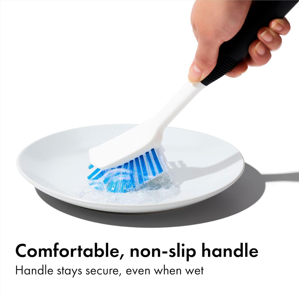 OXO Good Grips Dish Brush, Nylon Bristles with Built-in Scraper, Safe for