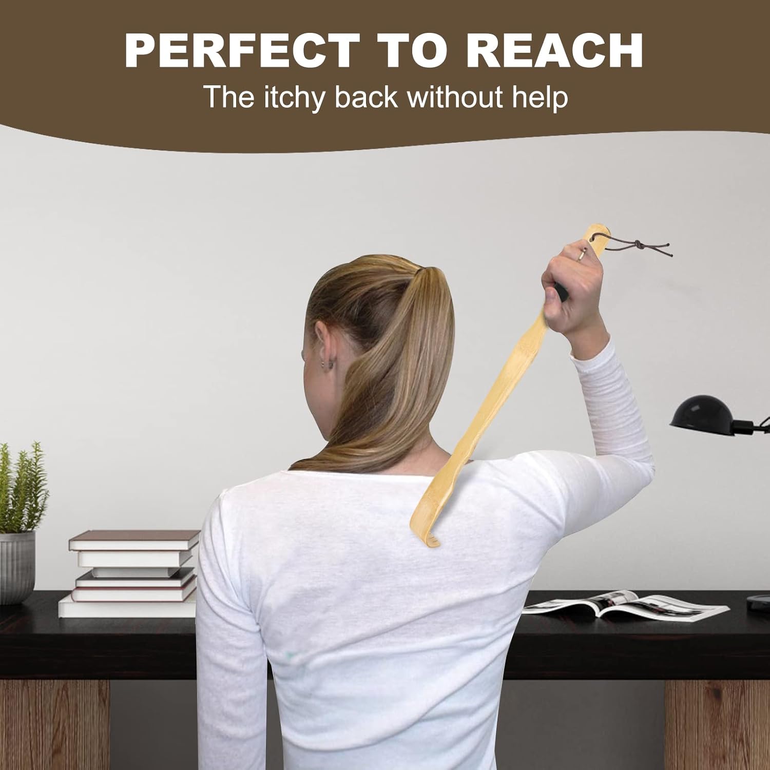 YIMICOO 2 Pack Wooden Bamboo Back Scratcher, 17 Inch Long Handle Back