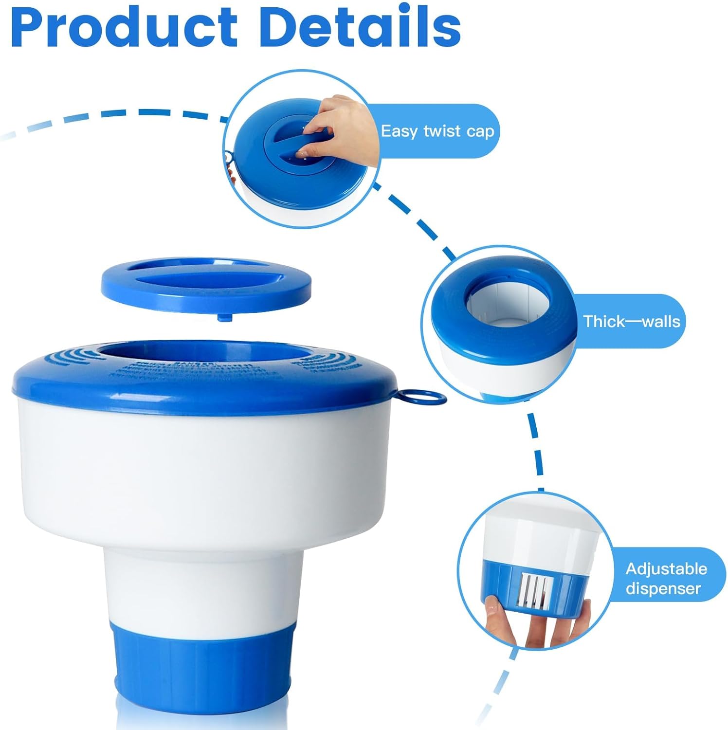 Pool Chlorine Floater for Pools Fits 3" Tablets,7" Diameter Chlorine Tablet Floater with Adjustable Flow Vents Balanced Chemical Dispenser for hot tub/Spa•?öCollapsible•?ä