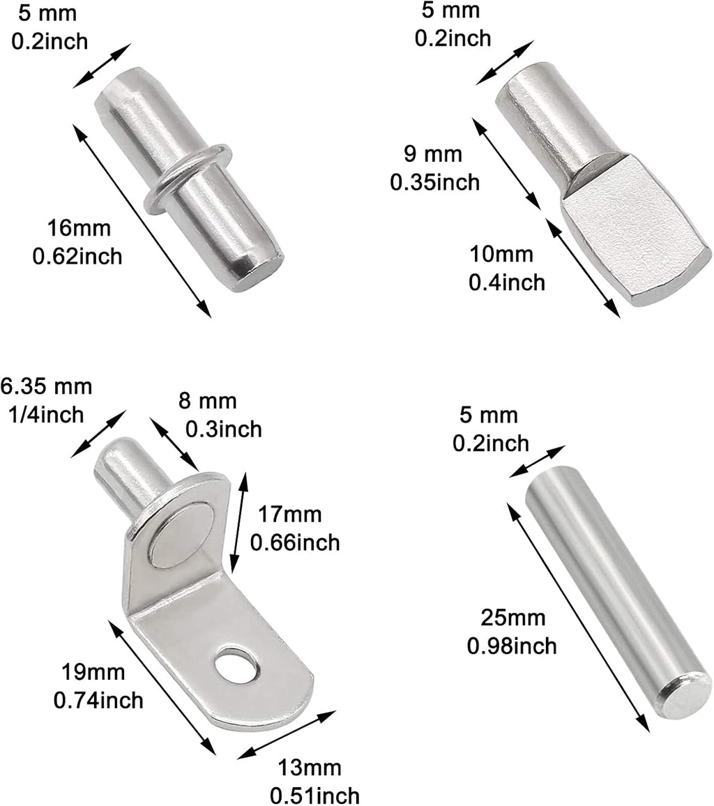 104Pcs Shelf Pins Kit,4 Styles Nickel Plated Shelf Support Pegs,Bookshelf