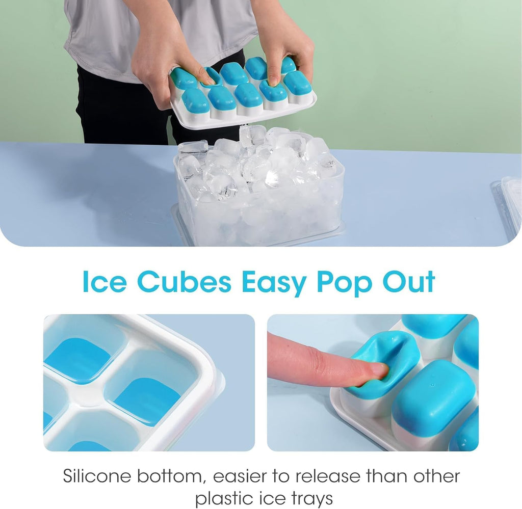 DOQAUS Ice Cube Tray with Lid and Bin - 4 Pack Silicone Ice Cube Trays for