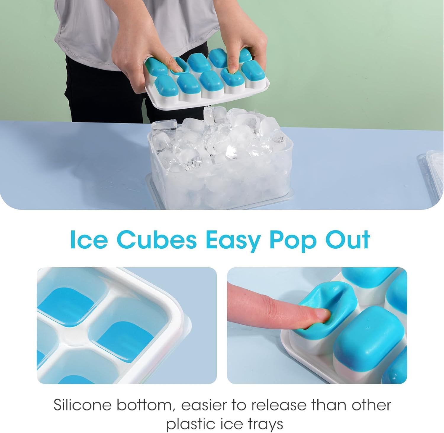 DOQAUS Ice Cube Tray with Lid and Bin - 4 Pack Silicone Ice Cube Trays for