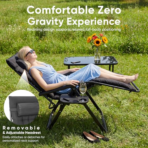 NEWBULIG Zero Gravity Chair, Folding Patio Recliner with Cup Holder Trays