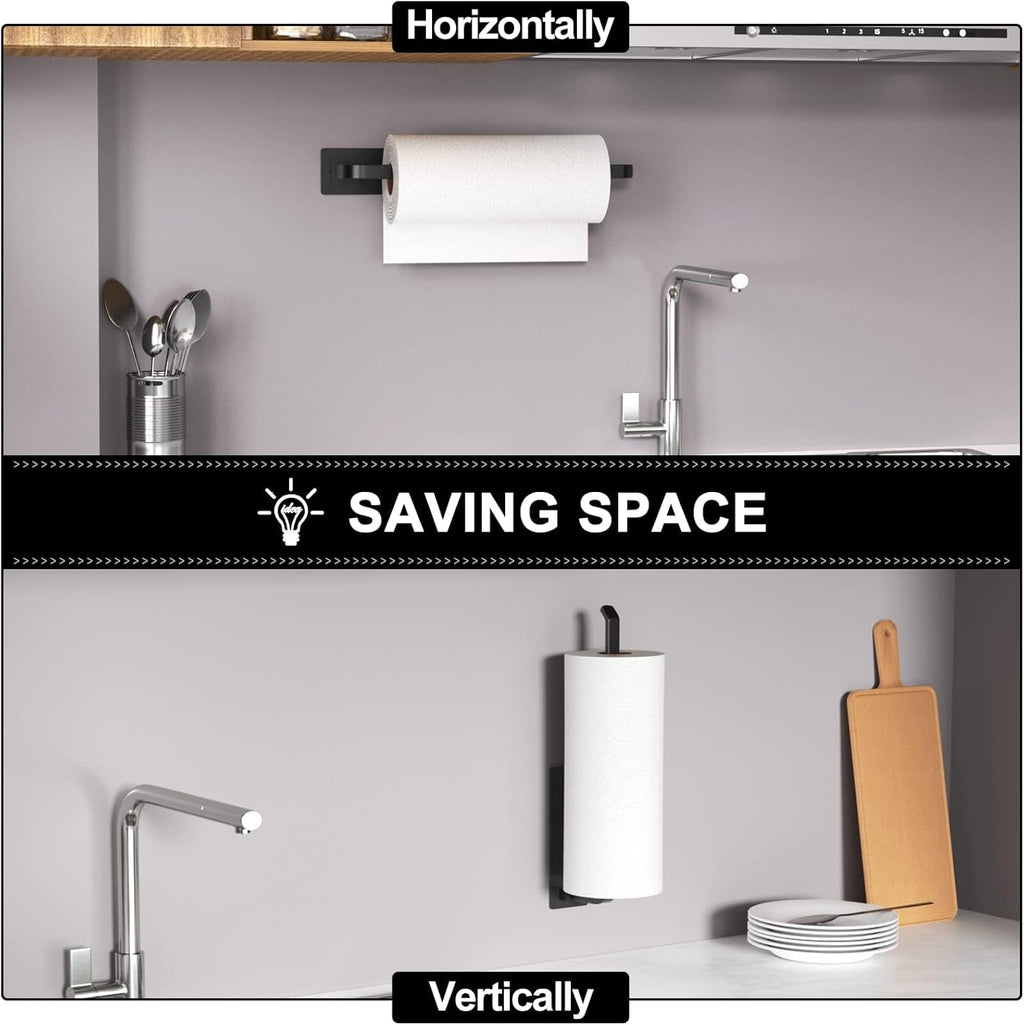 Paper Towel Holder - Self-Adhesive or Drilling, Matte Black, Upgraded