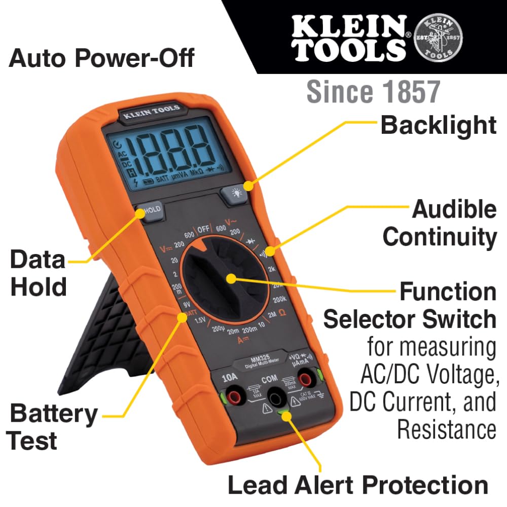 Klein Tools MM325 Multimeter, Digital Manual-Ranging 600V AC/DC Voltage