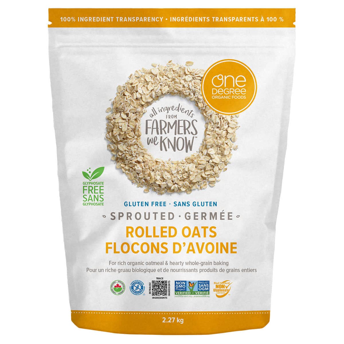 One Degree Organic Foods, Gluten Free Sprouted Rolled Oats, 2.27kg/5 lbs.
