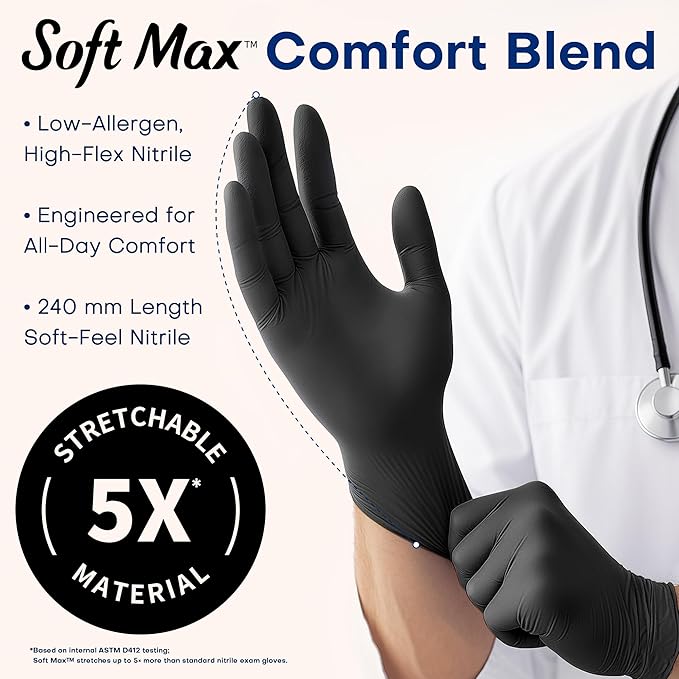 Supmedic Medical Soft Max‰ã¢ Black Nitrile Disposable Gloves, 100 Pcs