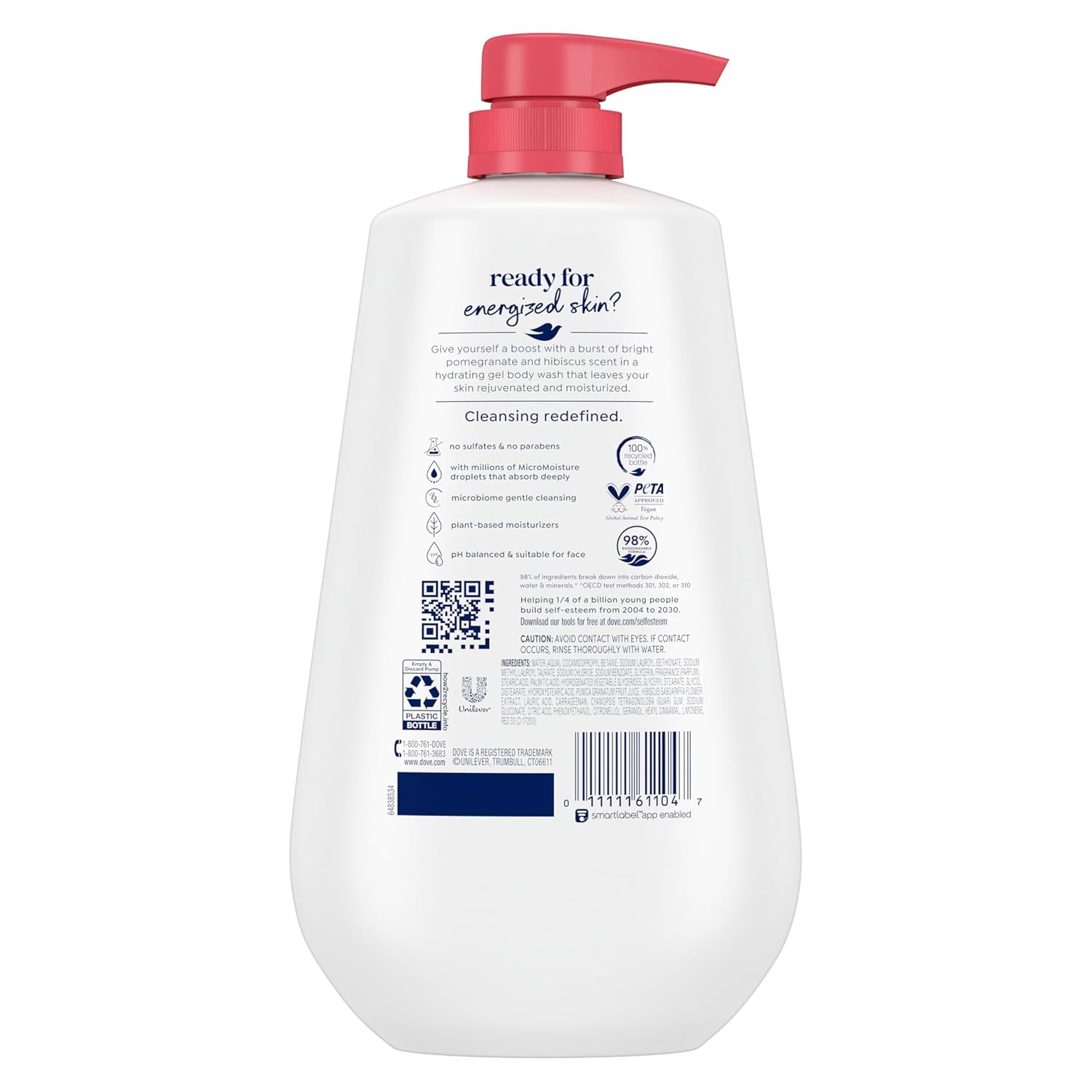 Dove Body Wash with Pump Rejuvenate Pomegranate & Hibiscus for 24hr