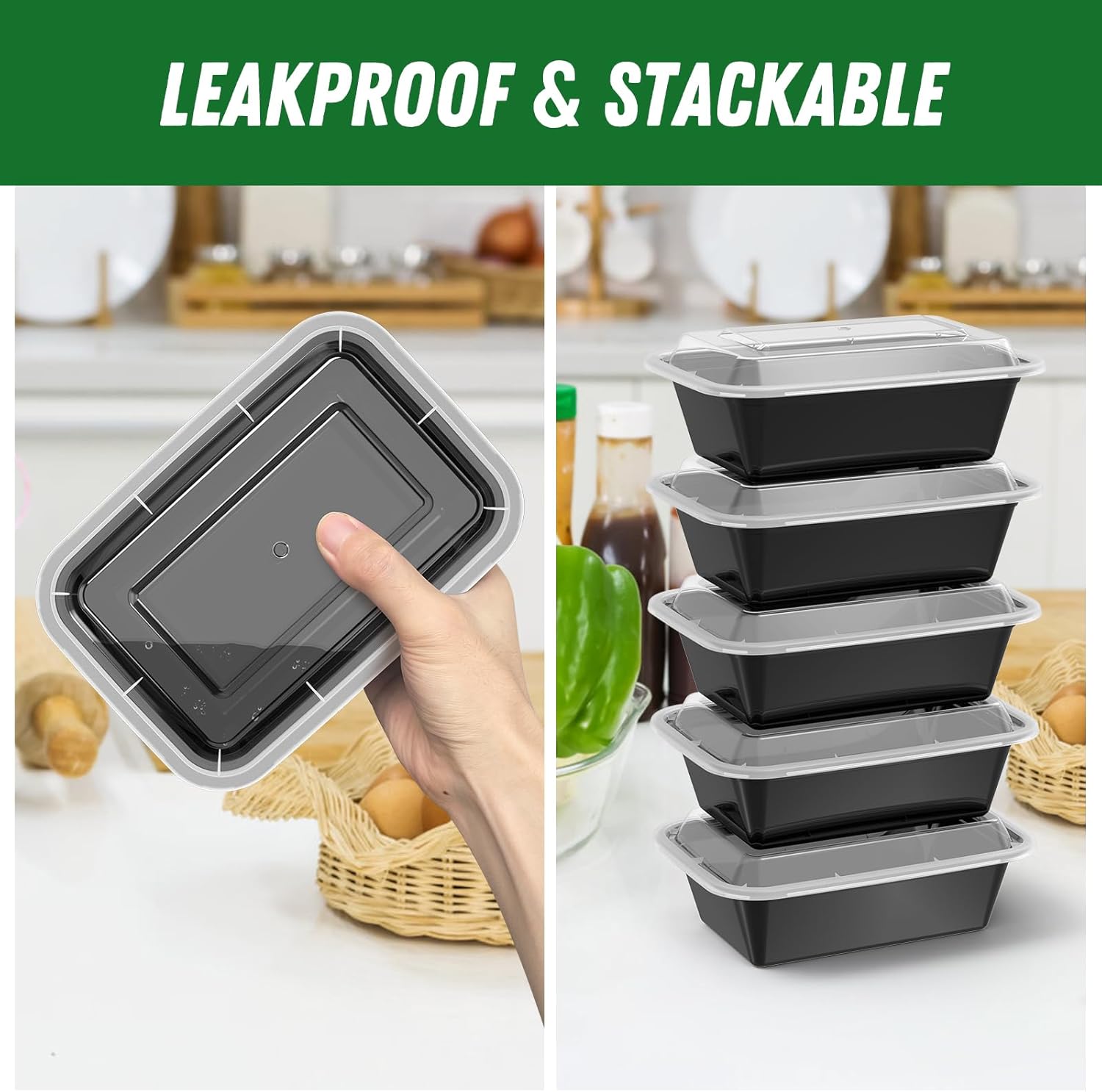 Dealusy 50 Pack (100-Piece) 24 oz Meal Prep Containers Reusable with Lids
