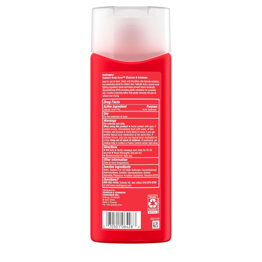 Neutrogena Salicylic Acid & PHA Stubborn Acne Body Wash, Exfoliating Cleanser