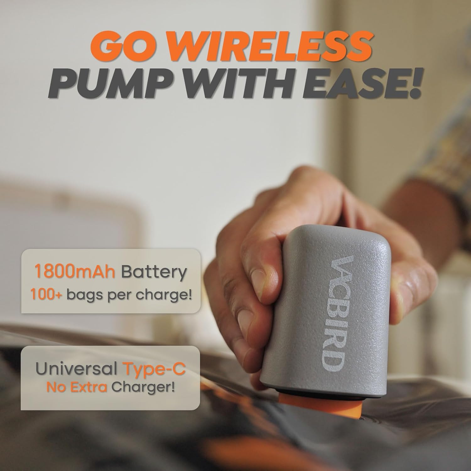 Vacbird Rechargeable Wireless Pump Travel Storage Bags Set - Portable Space