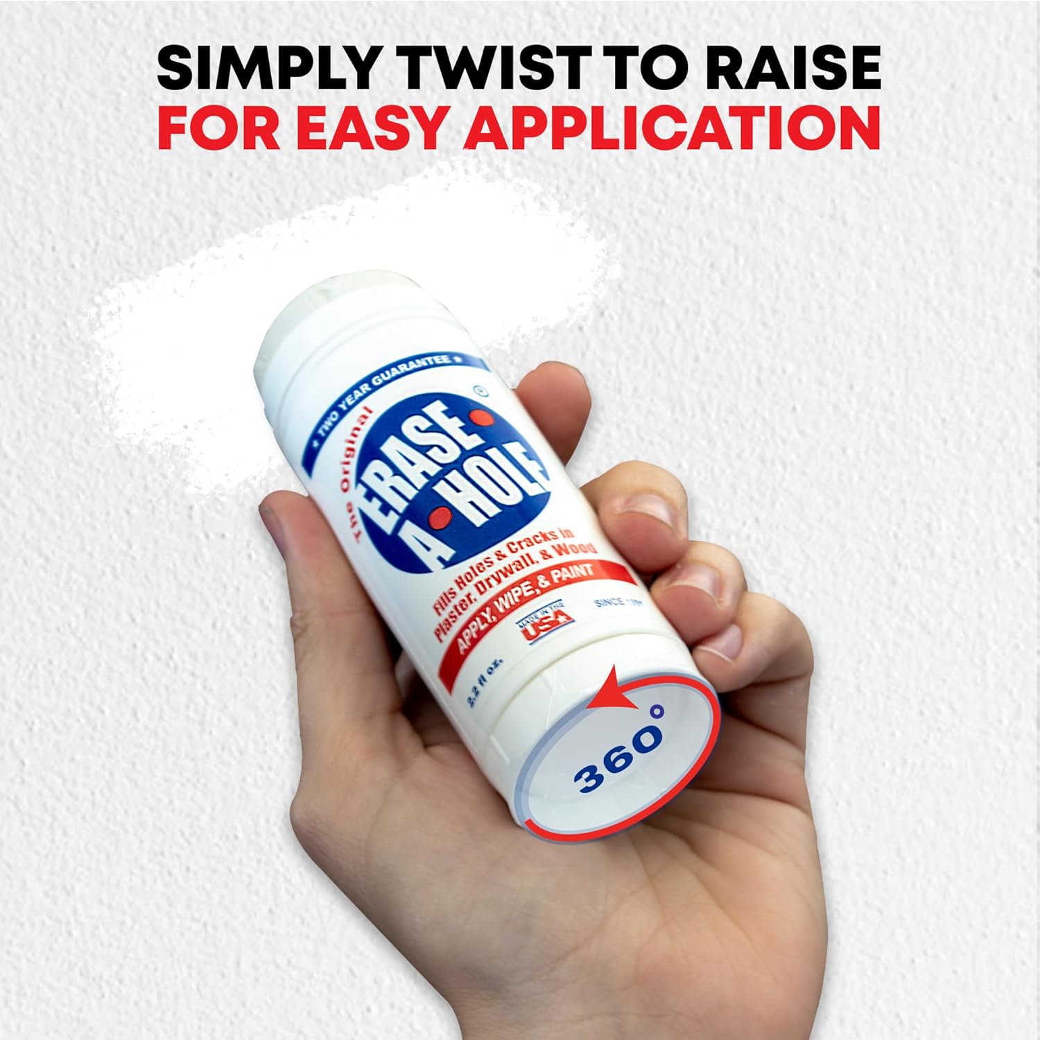 Erase-A-Hole Wall Repair Stick ‰ÛÒ Quick-Dry Nail & Screw Hole Filler for Drywall, Wood & Plaster ‰ÛÒ No Sand Spackle Alternative, Paintable Putty, 4.5 oz