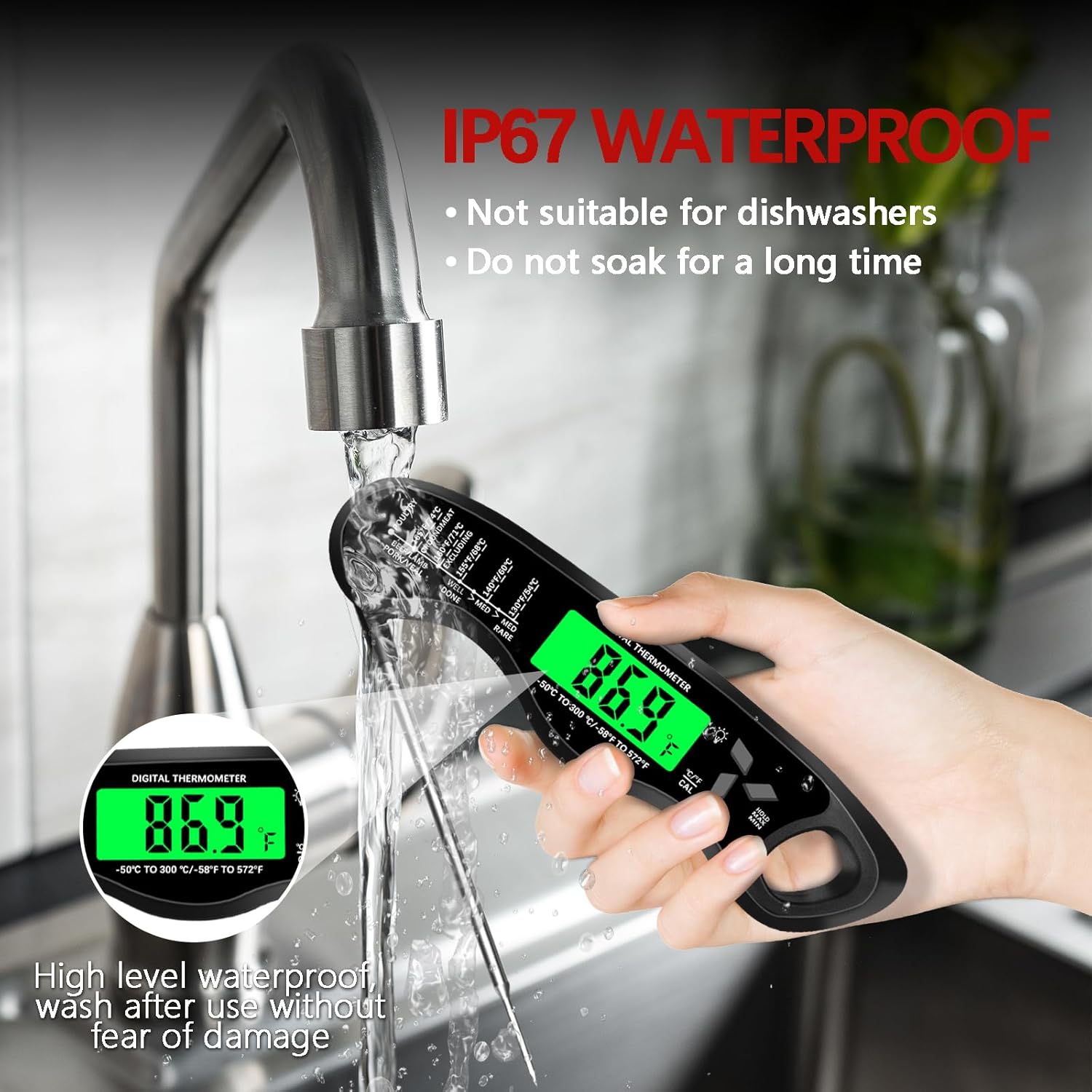 Meat Thermometer Digital•?ÎIP67 Waterproof Cooking Thermometer with Backlight, Calibration & Hold Function•?ÎFood Thermometer for Cooking,Outdoor Grilling