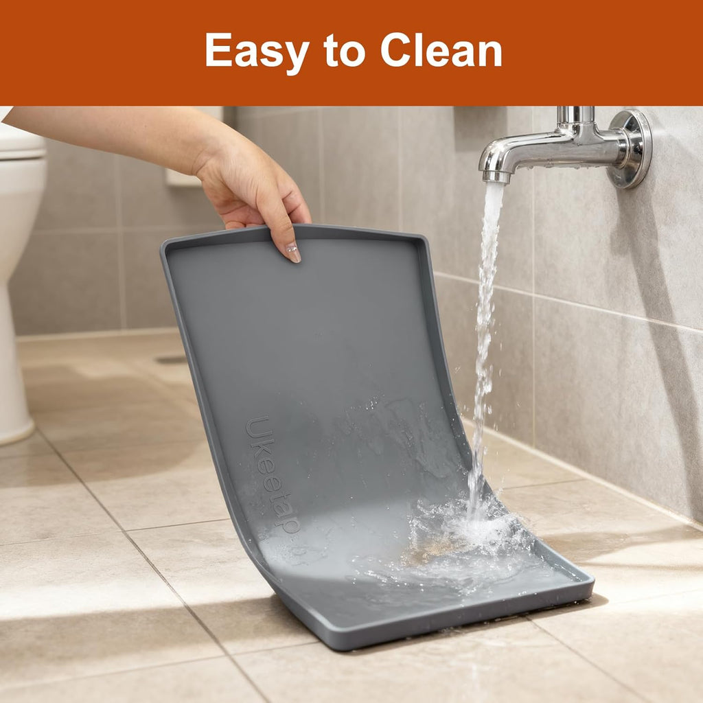 ukeetap Extra Thick Silicone Mat Waterproof with Raised Edge 19‰۝ x 12‰۝, BPA Free Non-Slip Dog & Cat Food Mat, Feeding Mat for Food and Water Bowls, Spill Proof Mat to Protect Floors, Gray