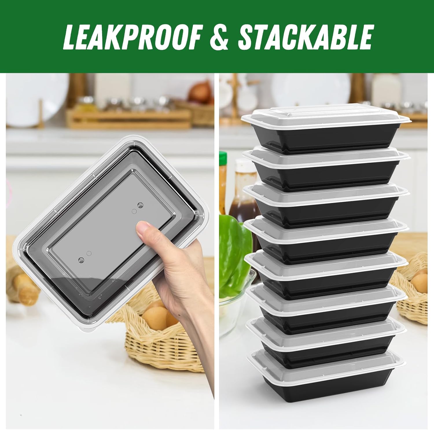 50 Pack (100-Piece) 32 oz Meal Prep Containers Reusable with Easy Open Lids
