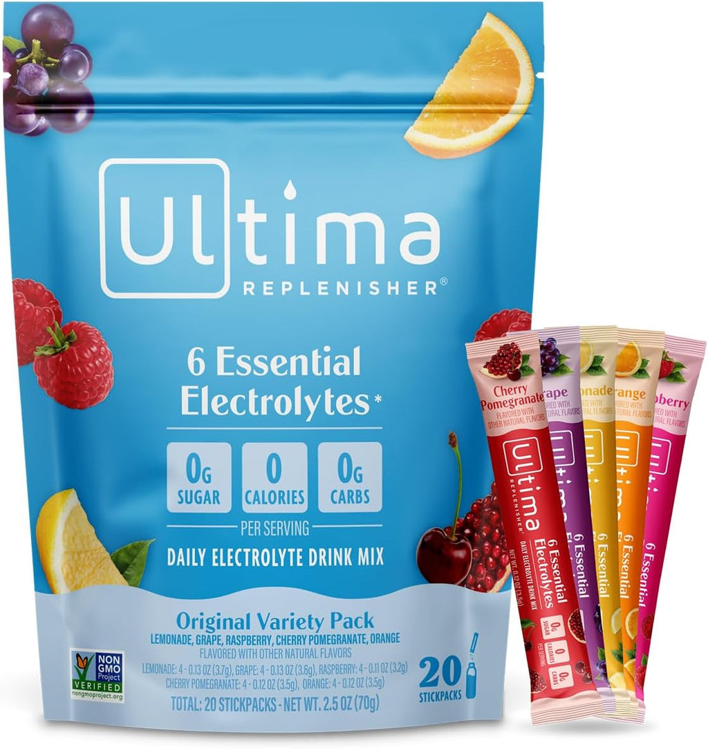 Ultima Replenisher Daily Electrolyte Powder ‰ÛÒ Original Variety Pack, 20 Stickpacks ‰ÛÒ Zero Sugar Hydration Packets with 6 Electrolytes and Minerals ‰ÛÒ Sugar Free, Plant Based & Keto Friendly Drink Mix