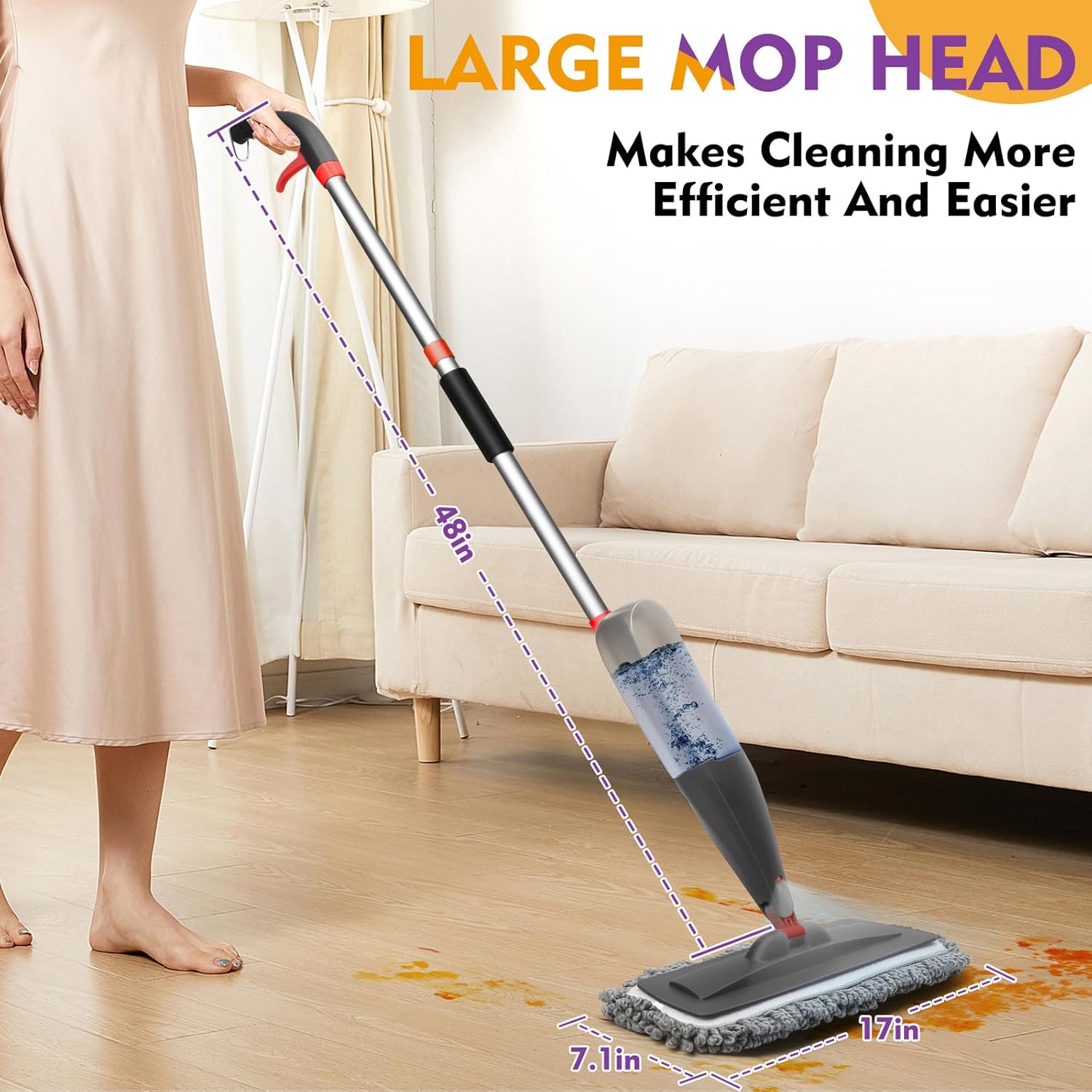 Spray Mop for Floor Cleaning with Washable Pads, Microfiber Wet Mops with 800