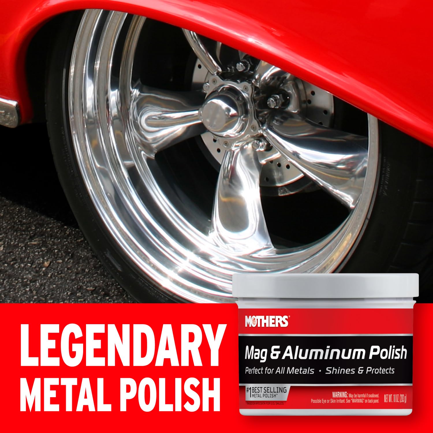 Mothers Mag & Aluminum Polish, 10 oz. ‰ÛÒ Brilliant Shine, Easy to Use, for All Uncoated & Unplated Metals Including Aluminum Wheels, Stainless Steel Trim and Exhaust Tips, Brass & More (05101)