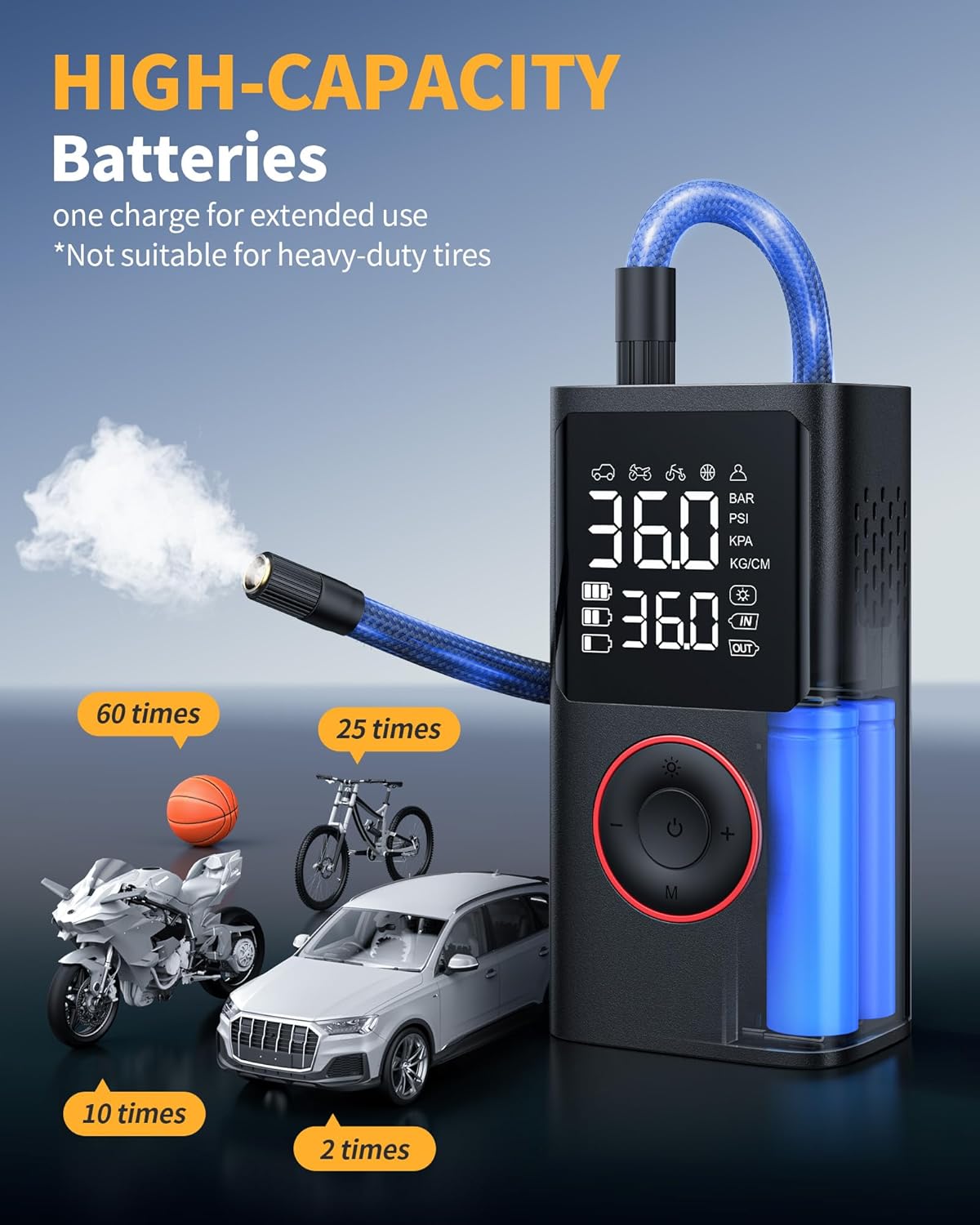 Powools Tire Inflator Portable Air Compressor, 150 PSI Cordless Bike Pump
