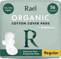 Rael Pads for Women, Organic Cotton Cover - Moderate Absorbency, Feminine Care, Ultra Thin, Sanitary Napkins with Wings, Unscented (Regular, 56 Total)