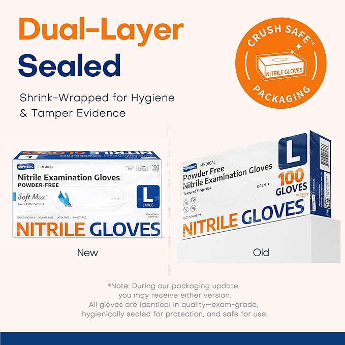 Supmedic Medical Soft Max‰ã¢ Nitrile Exam Gloves, 100 Count Latex-Free Powder-Free Non-Sterile Food Safe Disposable Glove, Blue