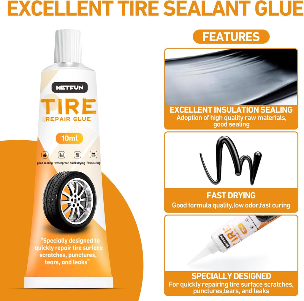 40 PCS Tire Repair Rubber Nails Kit with 2 Tubes of Black Tire Sealant Glue