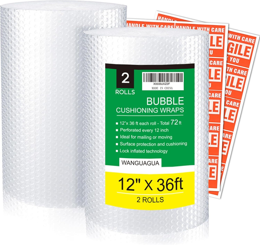 wanguagua 2 Pack 12 Inch x 72 ft Total Bubble Packing Wrap for Moving Boxes Shipping Cushioning Supplies Perforated Every 12‰۝