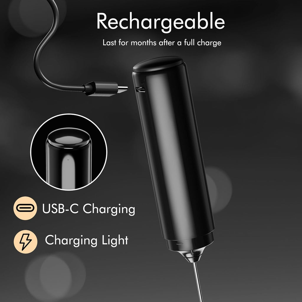 Rechargeable Milk Frother Handheld, 2-IN-1 Dual Spring Whisk Electric Frother