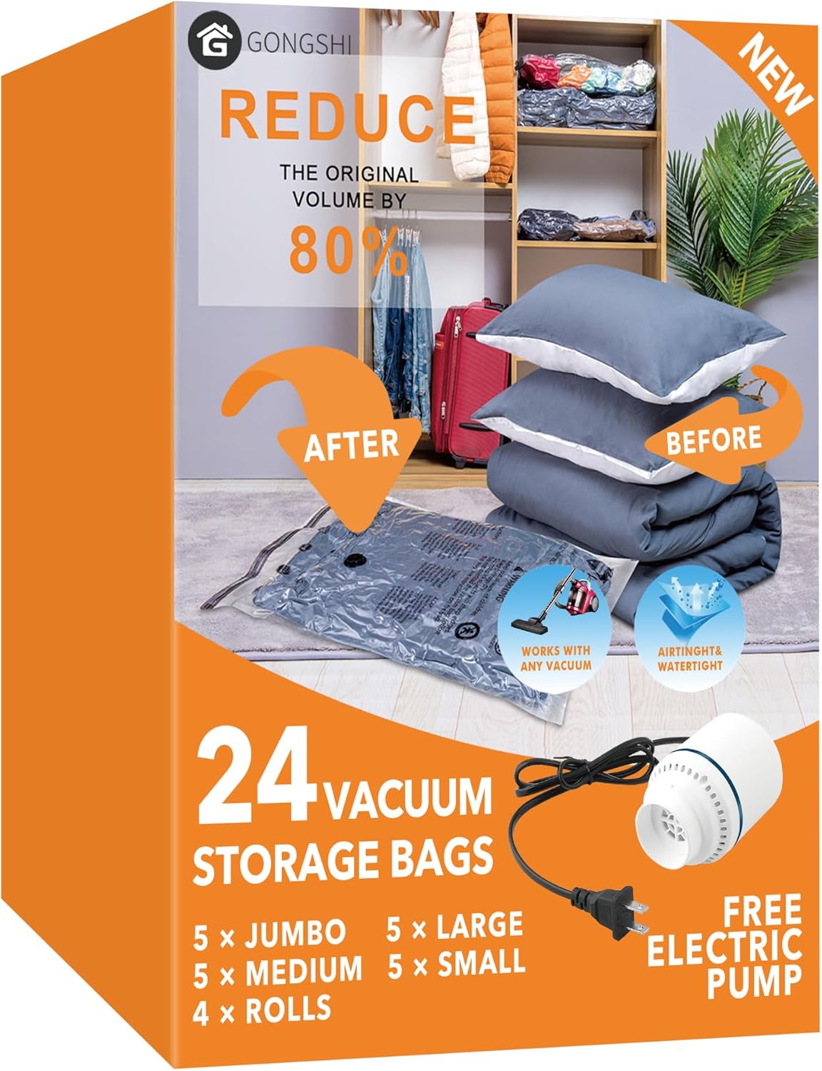 GONGSHI Vacuum Seal Bags for Clothing Travel & Home Storage, Travel Vacuum