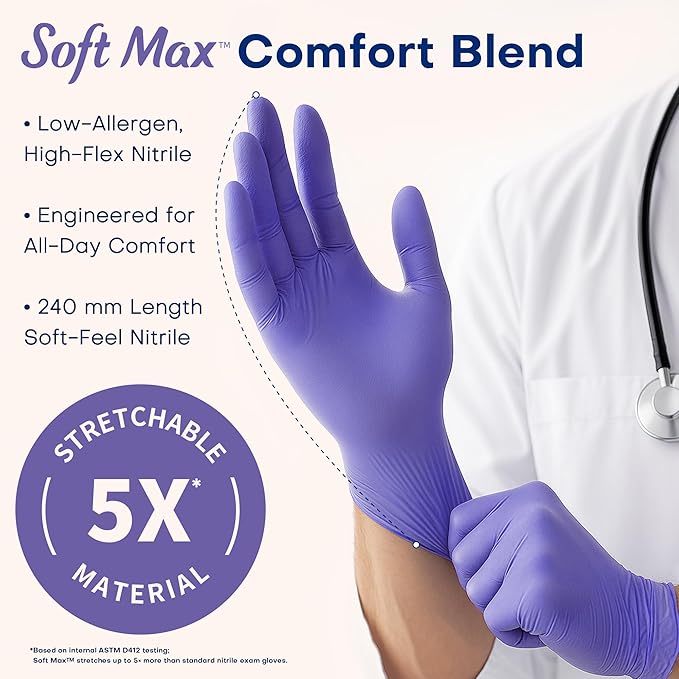 Supmedic Medical Soft Max‰ã¢ Nitrile Disposable Gloves, 100 Ct Latex-Free Powder-Free Food Safe Cooking Cleaning Lab Exam Glove