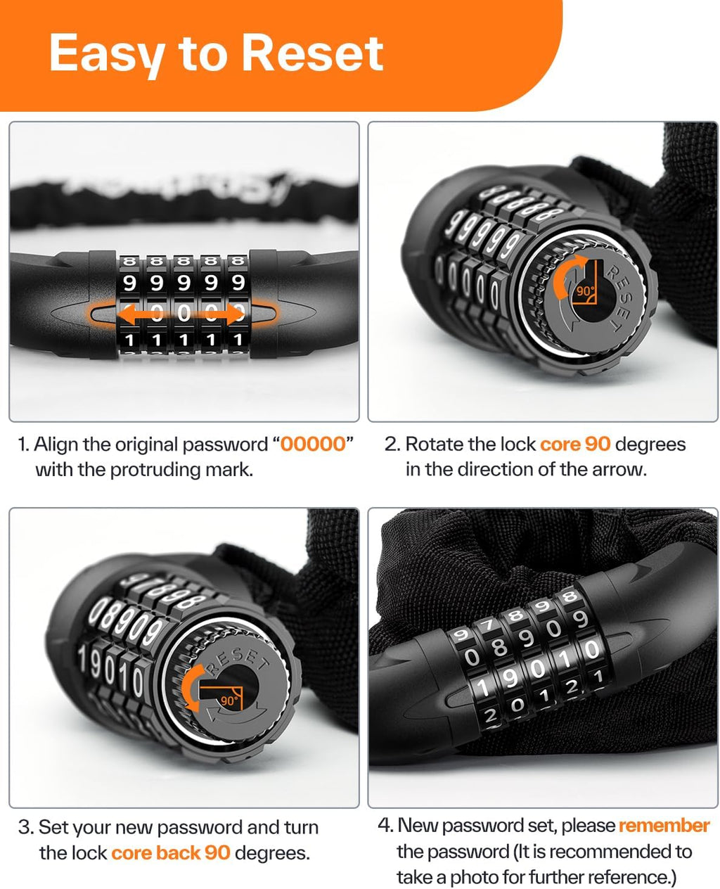 Sportneer Bike Lock: 5 Digit Combination High Security Anti Theft Bike Chain