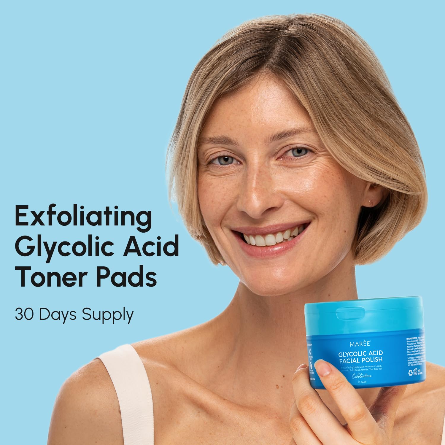 MAREE Glycolic Acid Pads - Toner Pads for Face Cleansing - Exfoliating Pad