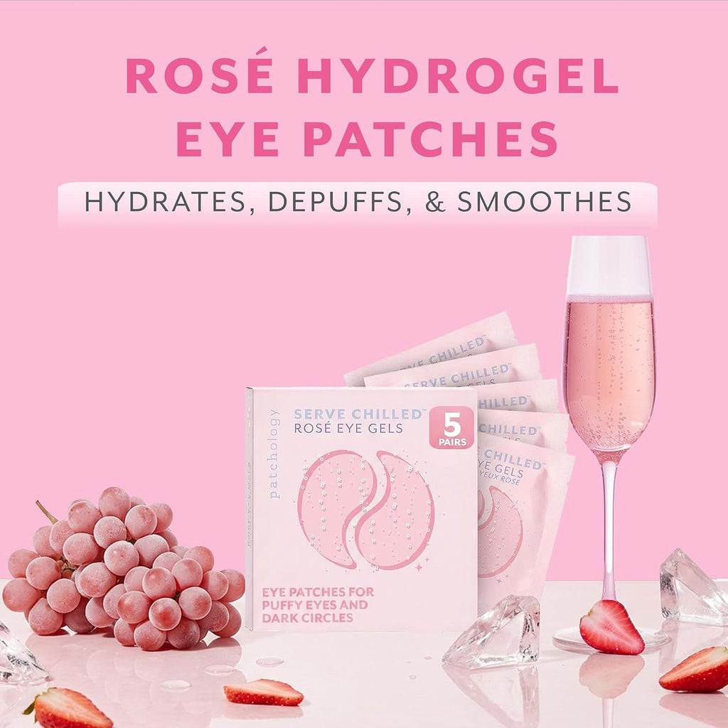 Patchology Serve Chilled Ros̩ Hydrating Under Eye Patches ‰ÛÒ Hyaluronic Acid & Antioxidant-Infused Eye Masks to Reduce Dark Circles, Puffiness & Fine Lines - Ideal Skincare Essentials (5 Pairs)