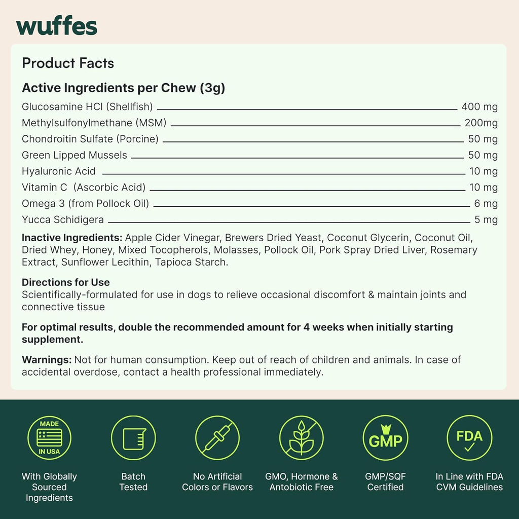 Wuffes Advanced Dog Hip and Joint Supplement with Glucosamine, Chondroitin