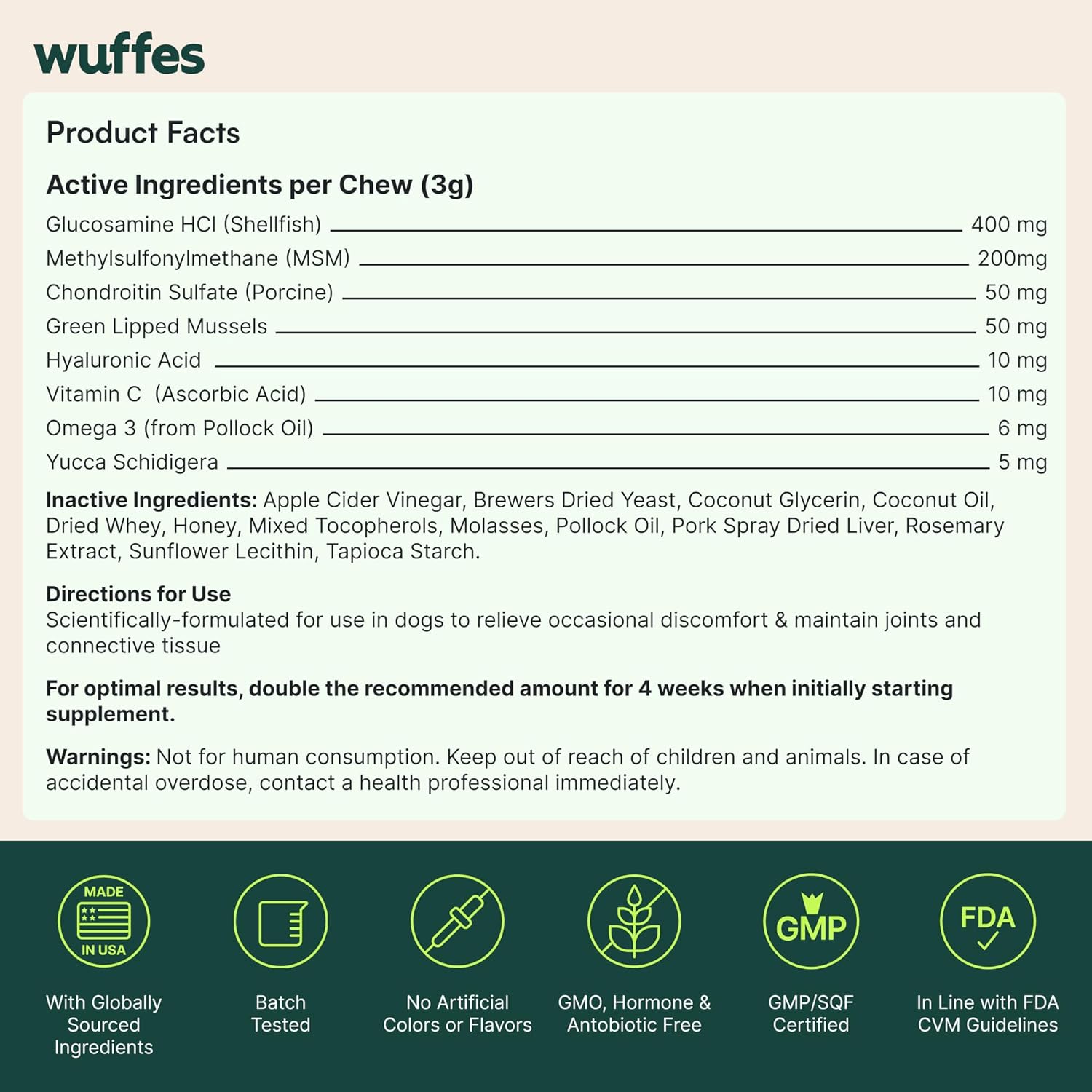 Wuffes Advanced Dog Hip and Joint Supplement with Glucosamine, Chondroitin