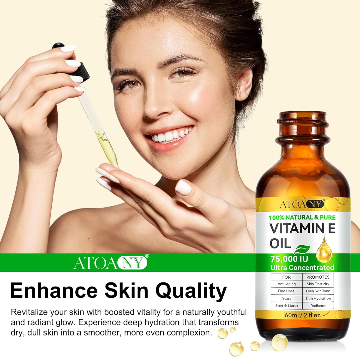 flasture Vitamin E Oil 75,000 IU ‰ÛÒ 100% Pure Natural Vitamin E for Skin, Face, Hair, Scars ‰ÛÒ Deep Moisturizing Body Oil for Dry Skin, Wrinkles ‰ÛÒ Cold-Pressed, Non-GMO,Skincare ‰ÛÒ 2 Fl Oz