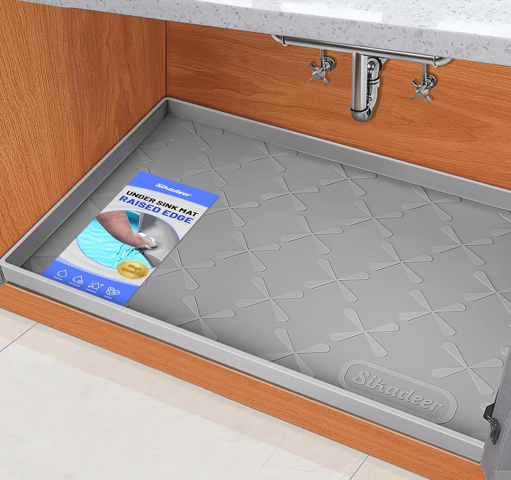 SIKADEER Under Sink Mat Waterproof 34" x 22", Silicone Mat Kitchen Drawer