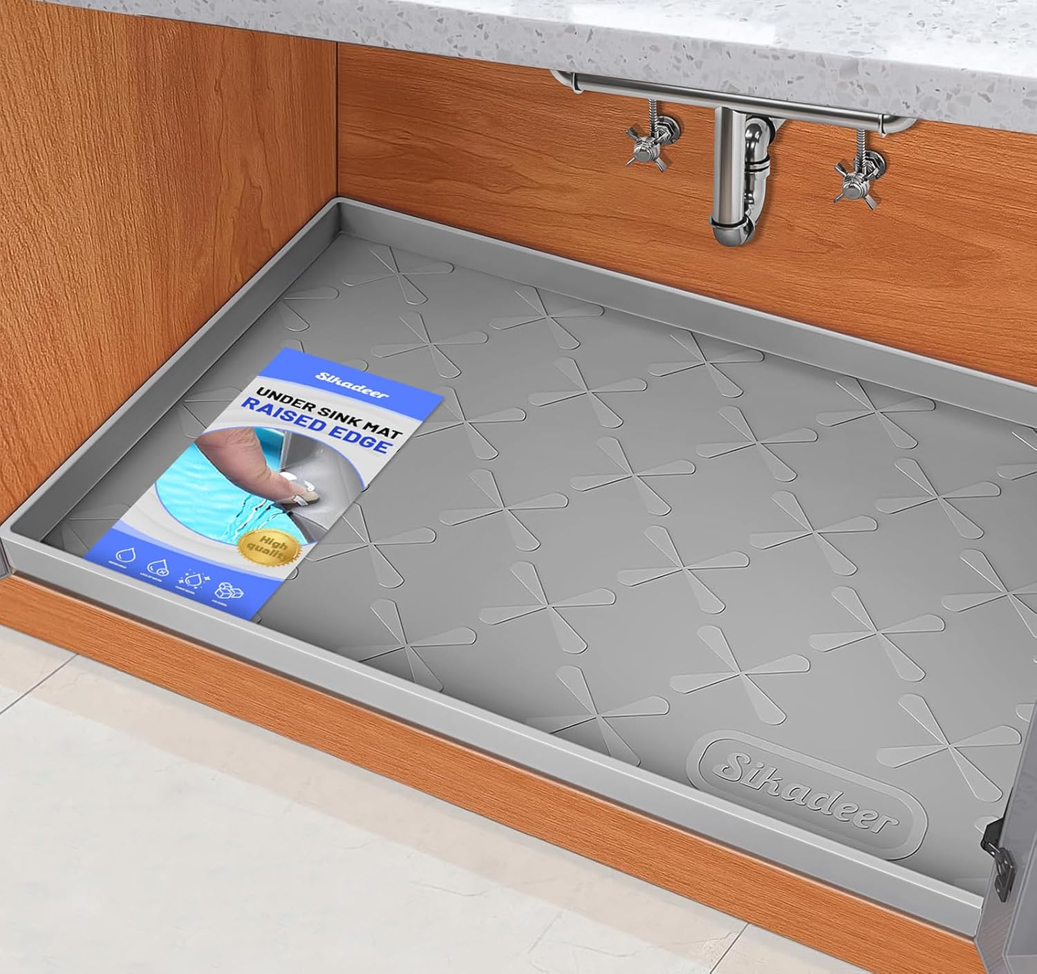 SIKADEER Under Sink Mat Waterproof 34" x 22", Silicone Mat Kitchen Drawer
