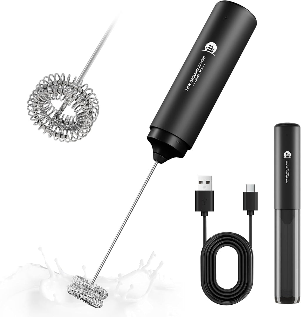 Rechargeable Milk Frother Handheld, 2-IN-1 Dual Spring Whisk Electric Frother