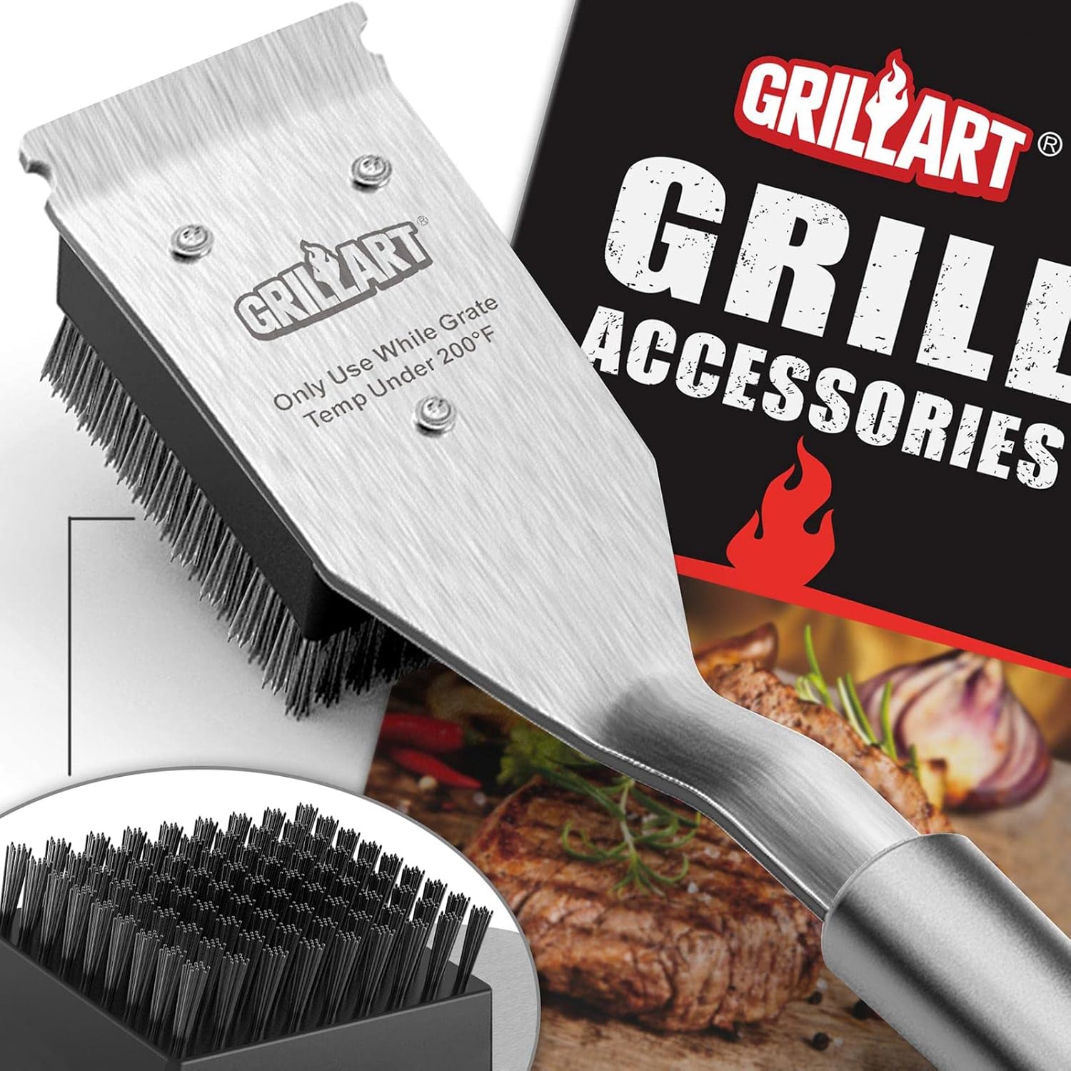 GRILLART Grill Brush and Scraper, Wire BBQ Grill Brush for Outdoor Grill, 16.5‰۝ Grill Cleaning Brush BBQ Grill Accessories, Safe Grill Cleaner Brush-Ideal Gift for Men/Dad BBQ Brush for Grill Cleaning