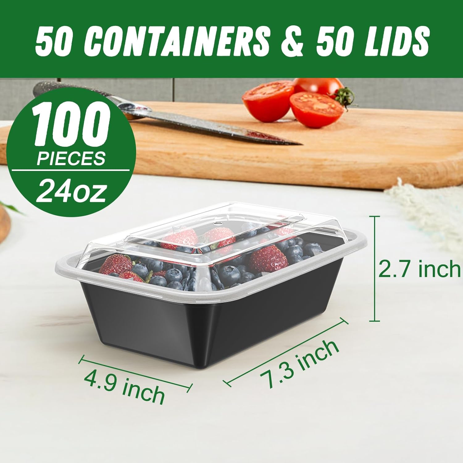 Dealusy 50 Pack (100-Piece) 24 oz Meal Prep Containers Reusable with Lids
