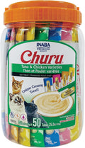 INABA Churu Cat Treats, Grain-Free, Lickable, Squeezable Creamy Pur̩e Cat Treat/Topper with Vitamin E & Taurine, 0.5 Ounces Each Tube, 50 Tubes, Tuna & Chicken Variety