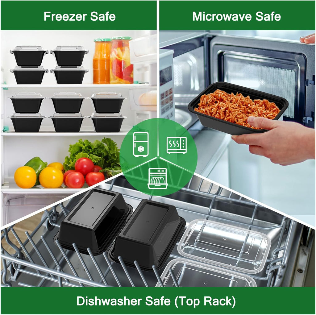 Dealusy 50 Pack (100-Piece) 24 oz Meal Prep Containers Reusable with Lids