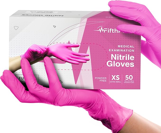 FifthPulse Fuchsia Hot Pink Nitrile Disposable Gloves - 3 Mil Nitrile