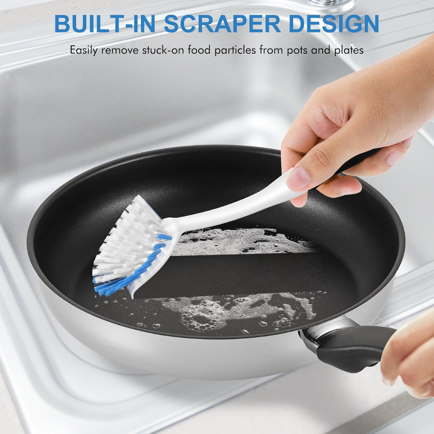 SetSail Dish Brush with Handle, 2 Pack Stiff Bristles Dish Scrubber with