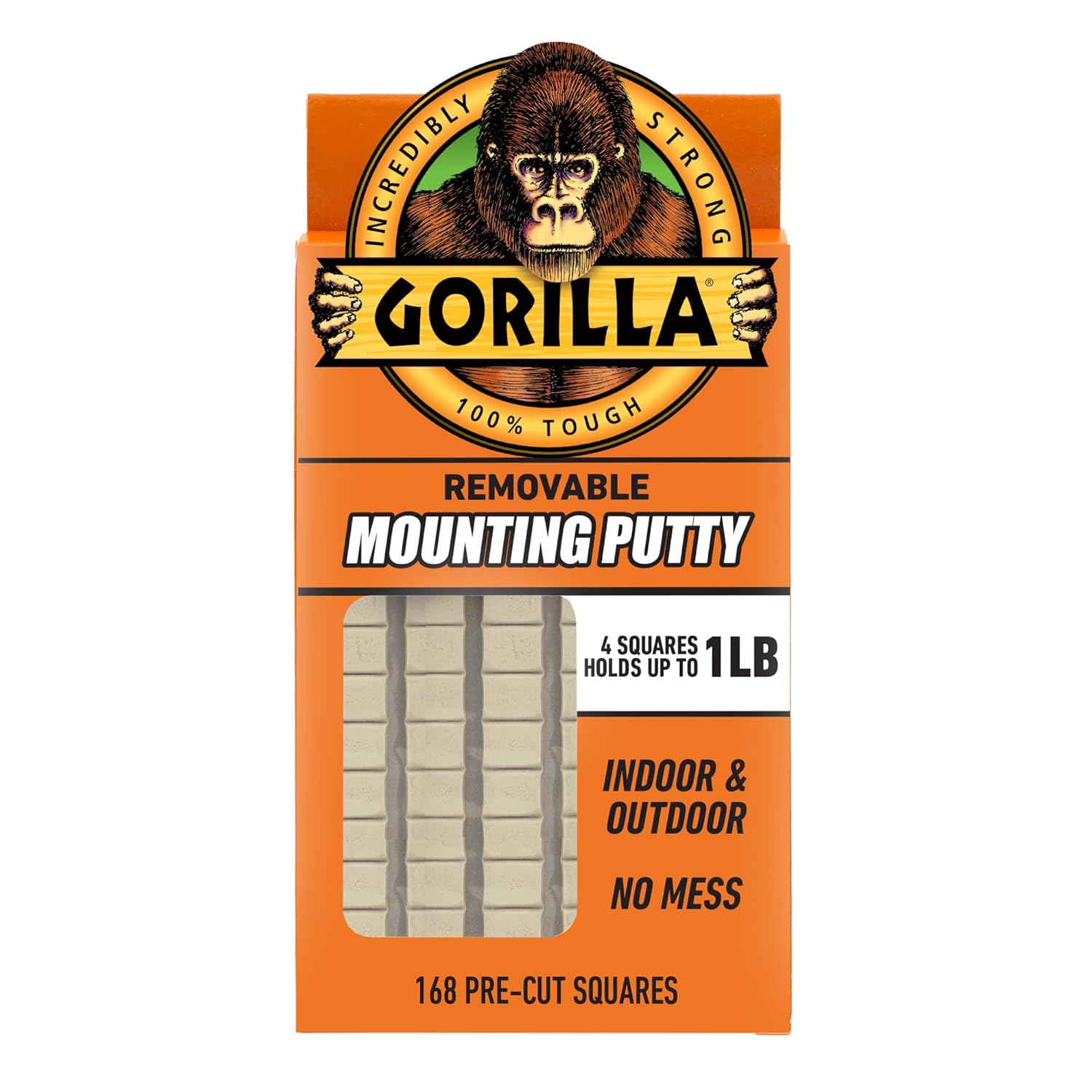 Gorilla Mounting Putty, Natural Tan Color, 168 Pre-Cut Squares (Pack of 1)