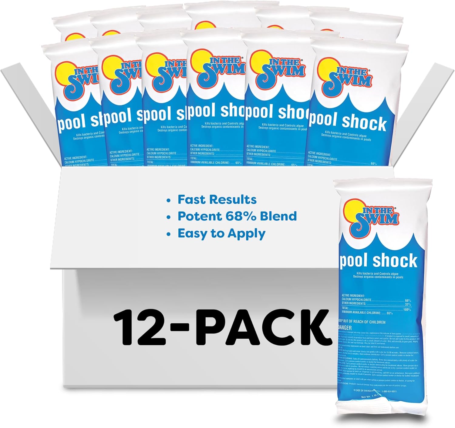 In The Swim Pool Shock ‰ÛÒ 68% Cal-Hypo Granular Sanitizer for Crystal Clear Water ‰ÛÒ Defends Against Bacteria, Algae, and Microorganisms - 12 X 1 Pound