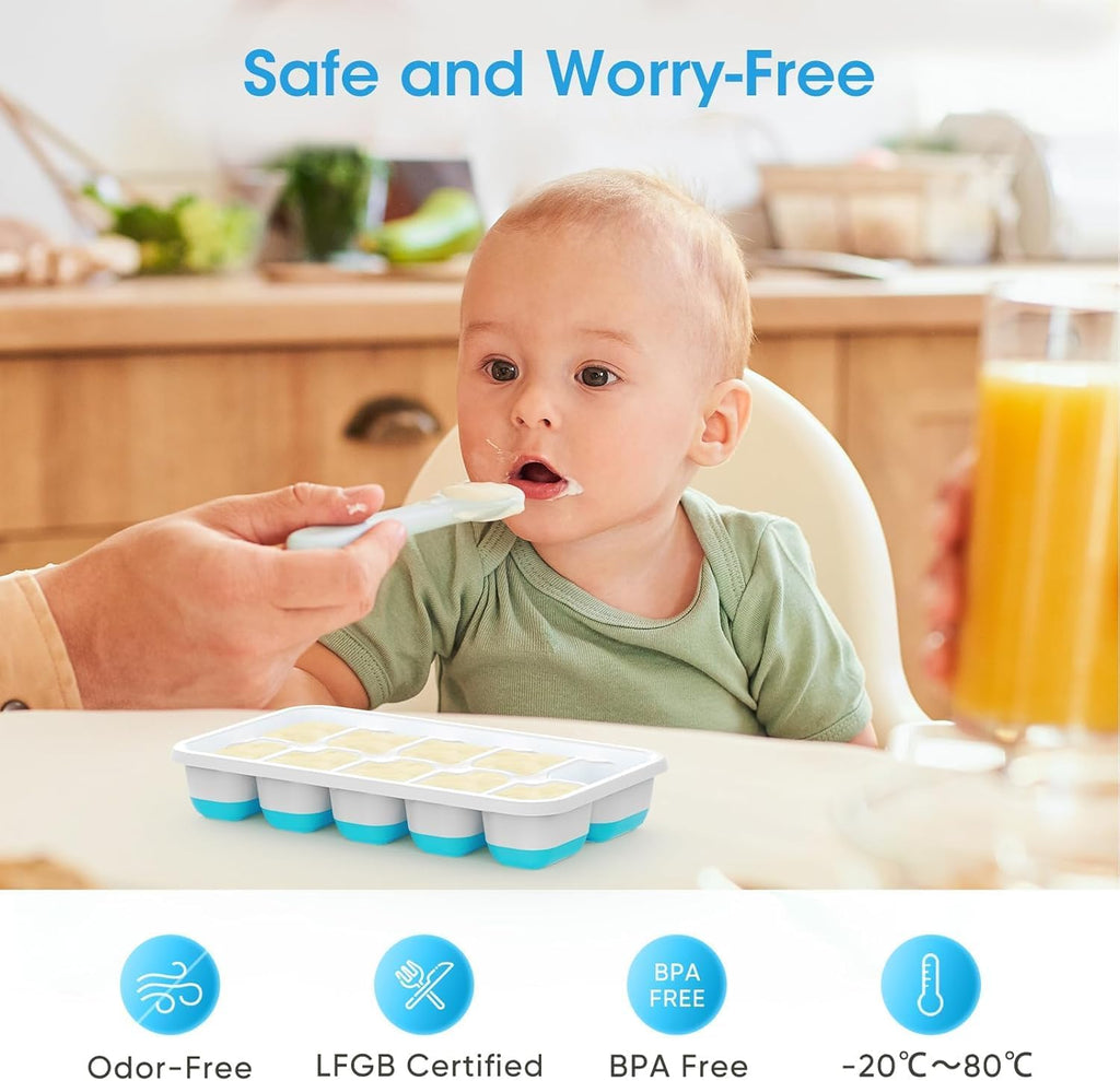 DOQAUS Ice Cube Tray with Lid and Bin - 4 Pack Silicone Ice Cube Trays for