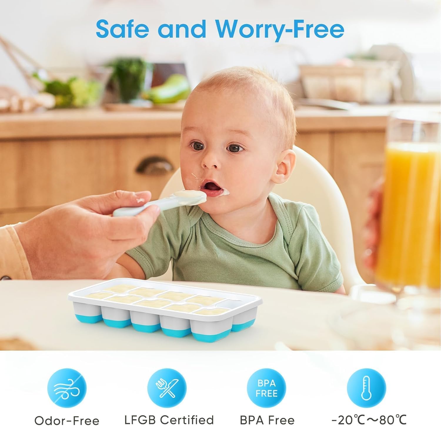 DOQAUS Ice Cube Tray with Lid and Bin - 4 Pack Silicone Ice Cube Trays for