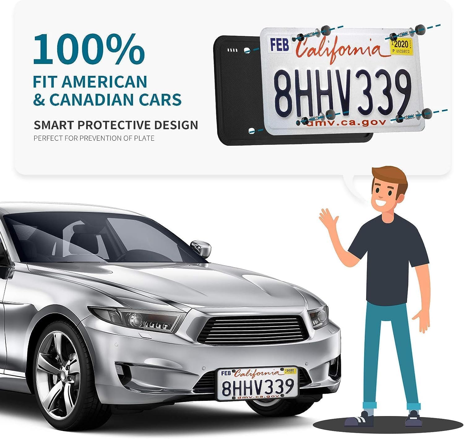 Aujen Silicone License Plate Frames Black, 2 Pack Car License Plate Frame